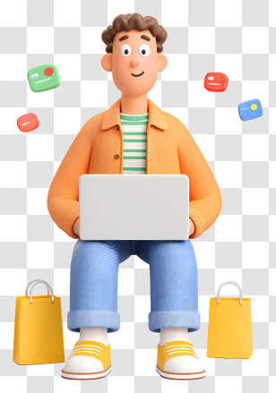 Online Shopping Via Laptop - Young Shopper With Laptop Transparent PNG
