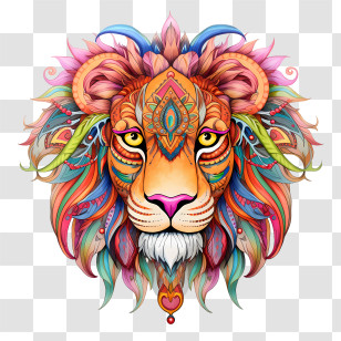 Lion Head - Colorful Lion Illustration In Artistic Style Transparent PNG