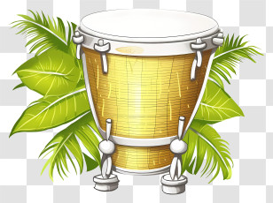 Conga Drum - Yellow Traditional Drum With Green Foliage Transparent PNG
