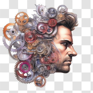 Idea Bulb - Human Head With Mechanical Gears Concept Transparent PNG