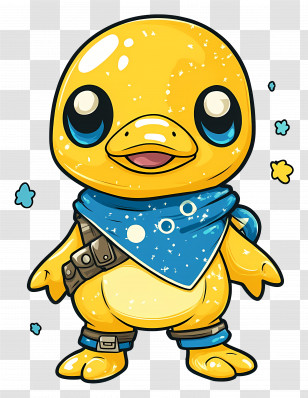 Cartoon Duck - Cartoon Yellow Duck With Blue Scarf Transparent PNG