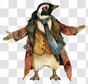 Penguin - Stylish Penguin In Winter Coat Transparent PNG