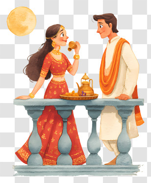 Karwa Chauth - Romantic Indian Couple On Balcony Transparent PNG