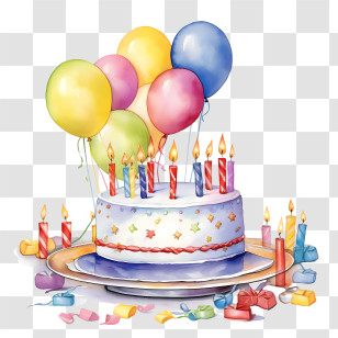 Birthday Cake - Colorful Birthday Cake With Candles Transparent PNG