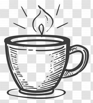Coffee Cup Outline - Black And White Doodle Cup Of Tea Transparent PNG
