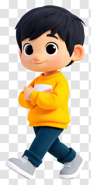 Cute Cartoon Boy - Boy In Yellow Sweater Walking Transparent PNG