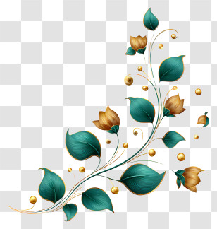Gold And Emerald Vine - Golden And Green Floral Ornament Transparent PNG