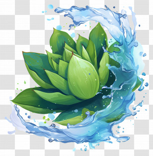Watercolor Lotus Leaf - Lotus With Water Splash Transparent PNG