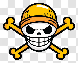 One Piece Jolly Roger - Cartoon Skull And Crossbones With Pirate Helmet Transparent PNG
