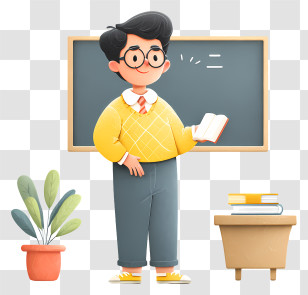 Teacher In School Classroom - Teacher Holding A Book In Classroom Transparent PNG