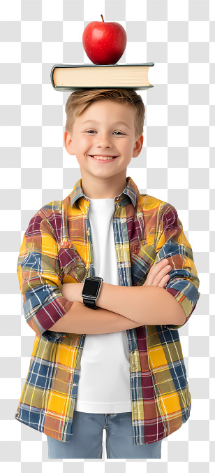 Schoolboy Balancing Books - Boy Balancing Apple And Book Transparent PNG