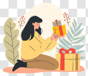 Woman Holding Gift Box - Woman Holding Gift Box In A Festive Setting Transparent PNG