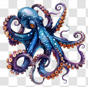 Octopus - Beautiful Blue And Purple Octopus Illustration Transparent PNG
