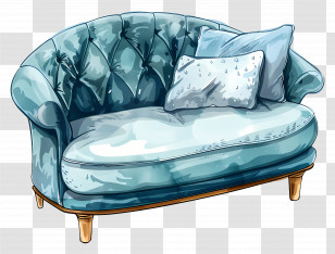Sofa - Blue Velvet Sofa With Decorative Pillows For Modern Interiors Transparent PNG