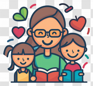 Teacher Appreciation Day - Teacher With Kids Cartoon Illustration Transparent PNG