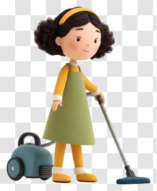 Girl Vacuuming Floor - Girl With Vacuum Cleaner Transparent PNG