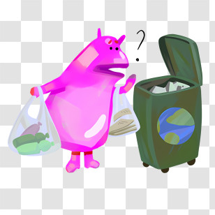 Pink Monster - Pink Cartoon Character Sorting Trash With Question Mark Transparent PNG