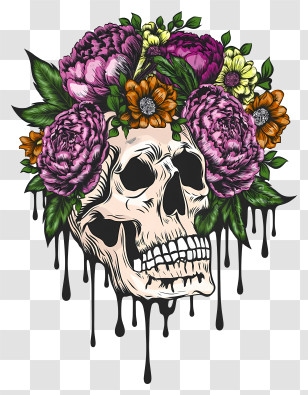 Halloween Skull Flowers - Skull With Floral Crown Transparent PNG