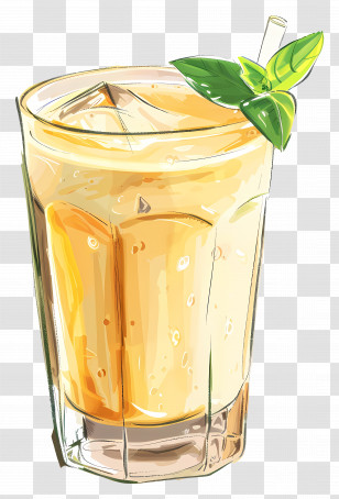 Thandai Drink - Iced Orange Drink In Glass With Basil Leaf Transparent PNG