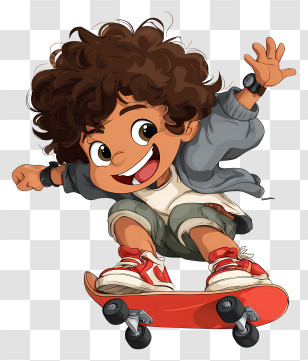 Cartoon Boy On Skateboard - Happy Skateboarder In Action Transparent PNG