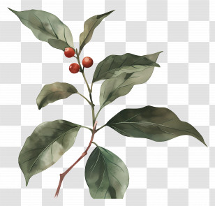 Watercolor Coffee Plant - Branch Of A Coffee Plant With Red Cherries Transparent PNG