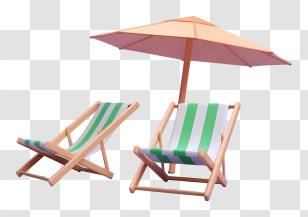Airplane - Two Beach Chairs And Umbrella Transparent PNG