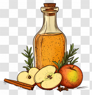 Apple Cider - Apple Cider Bottle With Apples And Herbs Illustration Transparent PNG