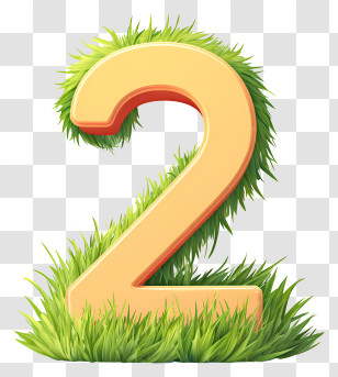 2 Number Grass - Yellow Number Two With Grass Transparent PNG