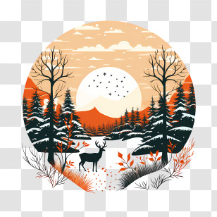 December Solstice - Deer In Forest At Sunset Transparent PNG