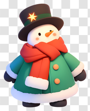 Cute Christmas Snowman - Festive Snowman With Scarf And Hat Transparent PNG
