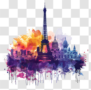 Paris - Eiffel Tower Watercolor Art In Vibrant Colors Transparent PNG