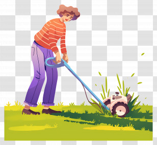 Electric Garden Tiller - Person Mowing Lawn In The Garden Transparent PNG