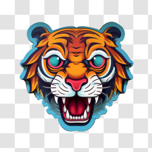 Tiger - Intense Tiger Face With Striking Blue Eyes Illustration Transparent PNG