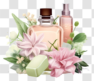 Fragrant Flowers - Perfume Bottle With Flowers And Soap Illustration Transparent PNG