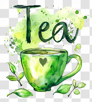 Tea - Green Tea Cup Illustration With Leaves Transparent PNG