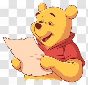 Winnie The Pooh - Cartoon Bear Reading Paper Transparent PNG