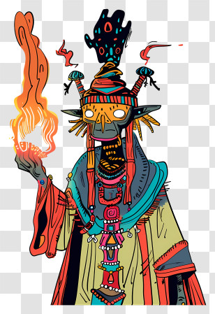 Art Design - Mystical Shaman Figure With Fire Transparent PNG