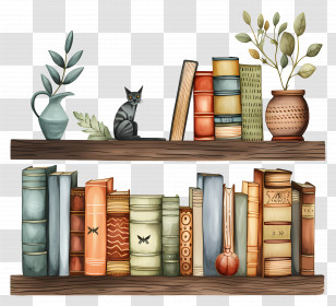 Books On Shelf - Bookshelf Decorated With Books And Decorative Items Transparent PNG
