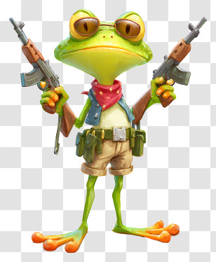 Frog With Guns - Armed Cartoon Frog Transparent PNG