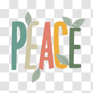 Peace - Colorful Peace Text With Leaves Transparent PNG