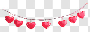 Cartoon Valentine String Lights - Red Hearts Garland Decoration Transparent PNG