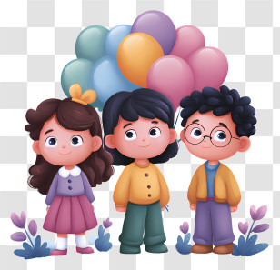 Happy Childrens Day - Children With Colorful Balloons Transparent PNG