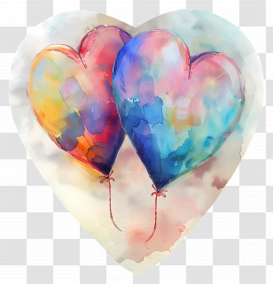 Watercolor Balloons - Watercolor Heart Balloons For Valentine Theme Transparent PNG