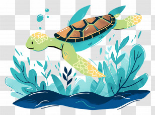 Underwater Sea Turtle - Sea Turtle In Ocean Illustration Transparent PNG