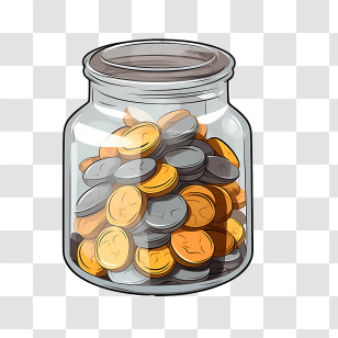 World Thrift Day - Glass Jar Filled With Cartoon Coins Transparent PNG