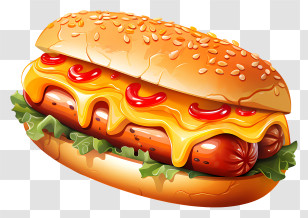 Hot Dog - Cheesy Hot Dog With Ketchup Topping Transparent PNG