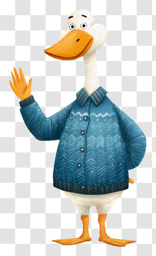 Goose Standing With Hand Up - Duck Waving In A Blue Jacket Transparent PNG