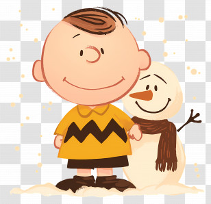 Charlie Brown - Cartoon Character With A Snowman In Winter Scene Transparent PNG