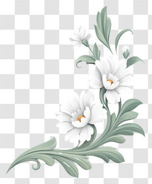 White Floral Corner - Elegant White Floral Design Transparent PNG