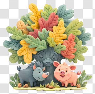 Wild Boars - Whimsical Tree With Pigs Transparent PNG